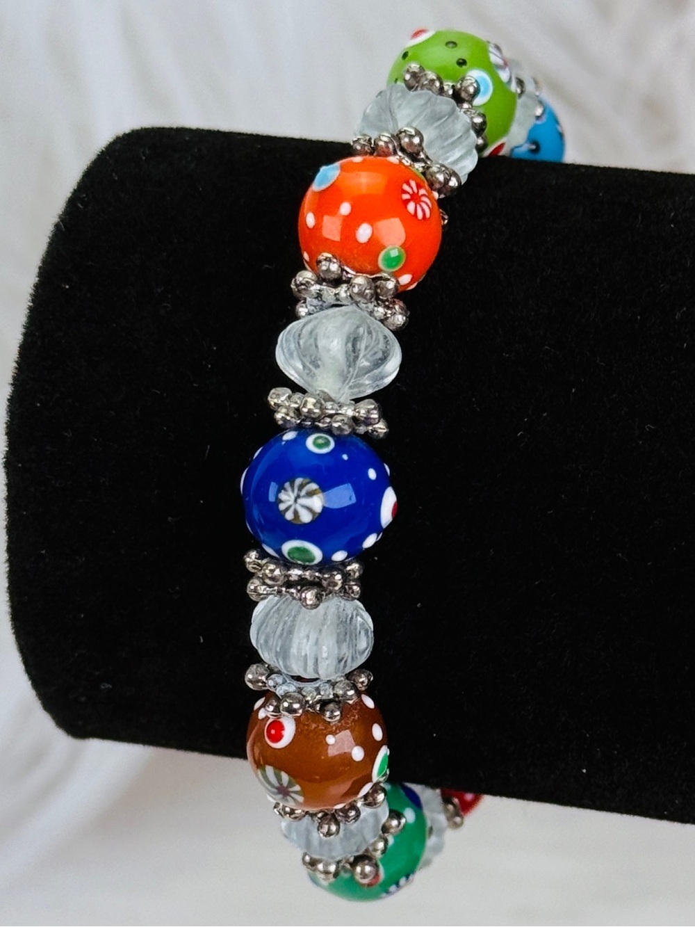 Beautiful handpainted beaded costume stretch bracelet